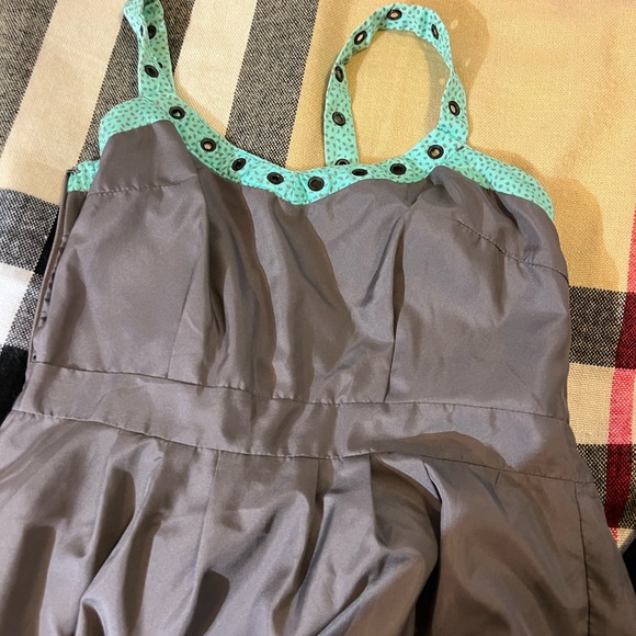 I HEART RONSON SUMMER PRINT DRESS PINK GRAY GREEN SIZE M MEDIUM RIVETS AZTEC - Picture 4 of 11